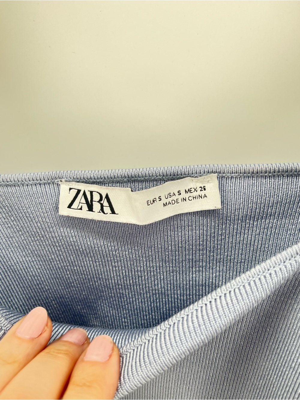 Zara Puff Sleeve Ribbed Crop Top Blue Sheen Knit Size Small - Picture 5 of 7